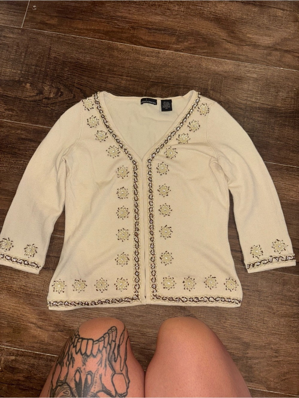 Vintage Moda International 74% Silk 12% Wool Beaded Cardigan Sweater Size Xs